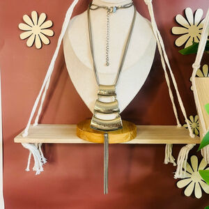 Vintage Chico’s Bold Silver Tone Pendant Necklace | Large Long Statement | Retro